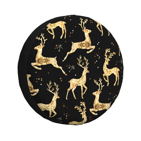 Easygdp Christmas Gold Deers Wheel Sun Guard, Spare Tire Cover,Universal Trailer Suv Truck Camper Travel,Easy To Install And Remove -15 Inch