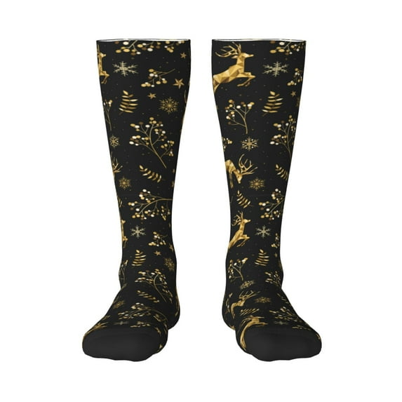 Easygdp Christmas Gold Deers1 Soccer Socks Sport Knee High Socks Calf Compression Athletic Socks for Men and Women