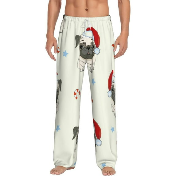 Easygdp Christmas Pug Dog Men's Pajama Pant, Sleep Elastic Waistband Lounge Pants - Small