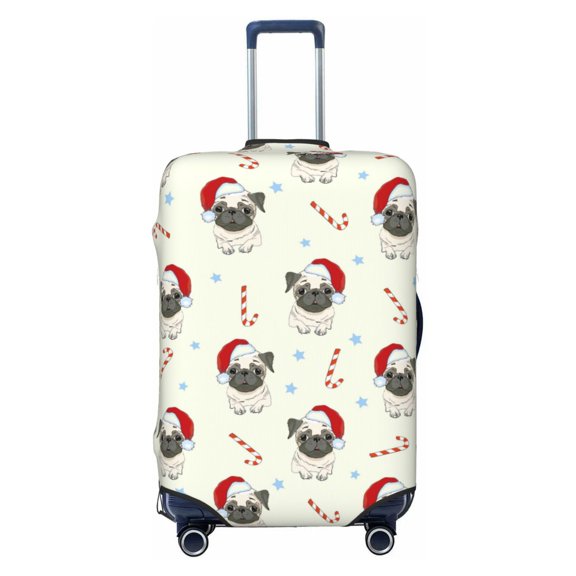Easygdp Christmas Pug Dog Print Elastic and Washable Suitcase Protective Cover with Hidden Zipper Fits 18-32 inch Luggage -Small