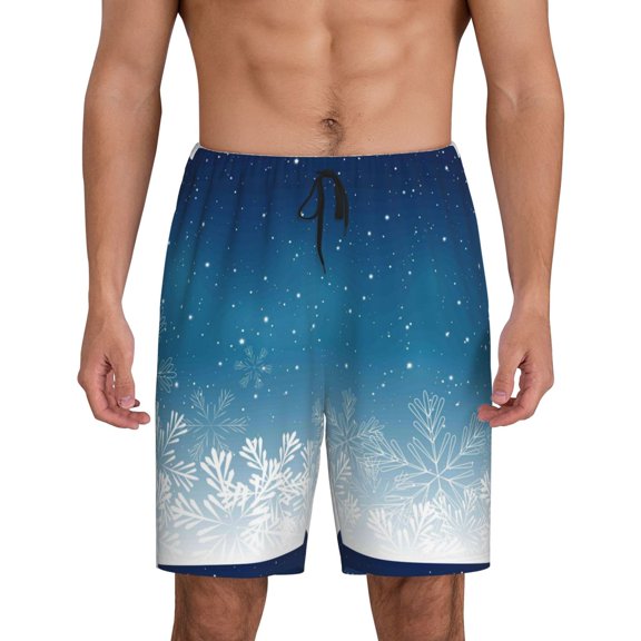Easygdp Christmas Snowflakes Men's Short Pajama Pants, Sleep Shorts, Household Pants, Casual Pants with Pockets - 4X-Large