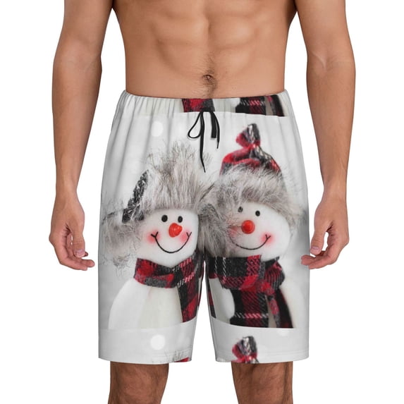 Easygdp Christmas Snowman With Hat Men's Short Pajama Pants, Sleep Shorts, Household Pants, Casual Pants with Pockets - X-Large