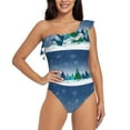 thumbnail image 1 of Easygdp Christmas Trees Women's One Shoulder Ruffle Monokini Bathing Suits with Removable Chest Pad, Quick Drying - Medium, 1 of 8