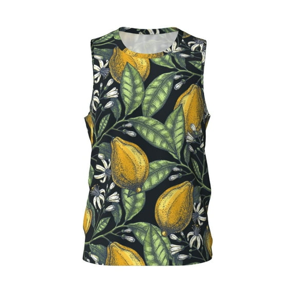 Easygdp Citrus Fruits Elegant Lemons Men's Mesh Basketball Jersey Quick Drying Sleeveless Shirts Fitted Muscle Tank Tops Sport Round Neck T-Shirt - Medium