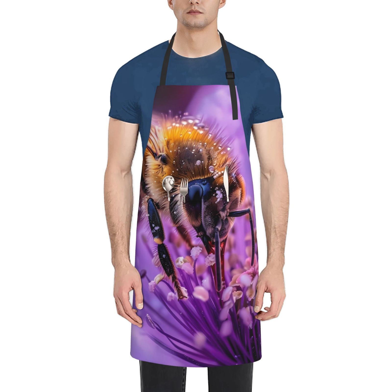 Easygdp Closeup Honeybee on Flower Waterproof Apron with Pockets