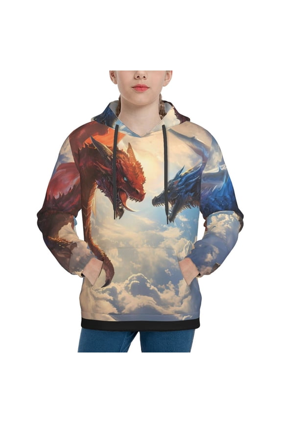 Cloud Red And Blue Dragon Boys Hoodie Kids Sweatshirt Youth Pullover With Hood-Medium
