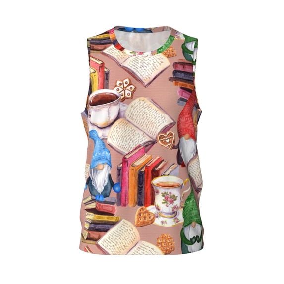 Easygdp Coffee Gnome (1) Men's Mesh Basketball Jersey Quick Drying Sleeveless Shirts Fitted Muscle Tank Tops Sport Round Neck T-Shirt - X-Large