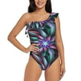 thumbnail image 1 of Easygdp Colored Abstract Women's One Shoulder Ruffle Monokini Bathing Suits with Removable Chest Pad, Quick Drying - XX-Large, 1 of 8