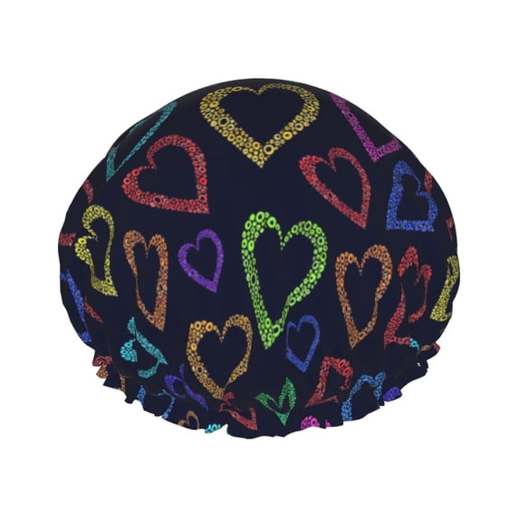 Easygdp Colored Hearts Shower Caps for Women, Double Waterproof Layers Shower Cap, Quick Drying Bath Hair Cap Reusable