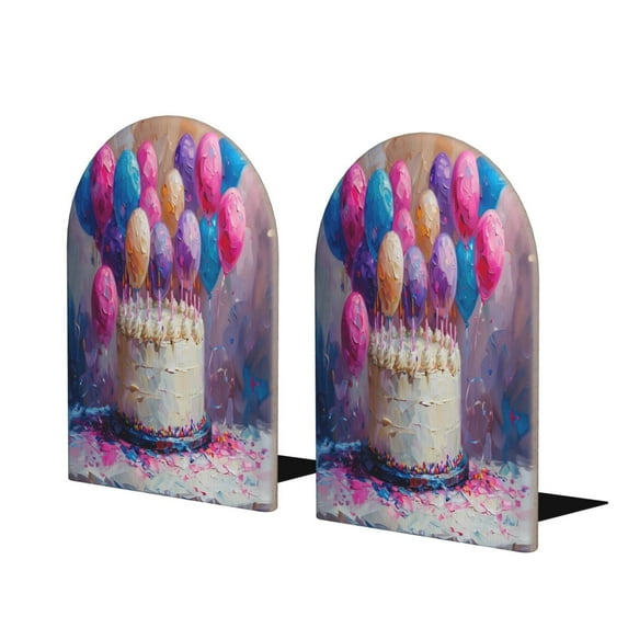 Easygdp Colorful Balloon Cake Celebration 2 Pcs Bookend Large Capacity Office Book Ends for Home Office Library School Study Decoration