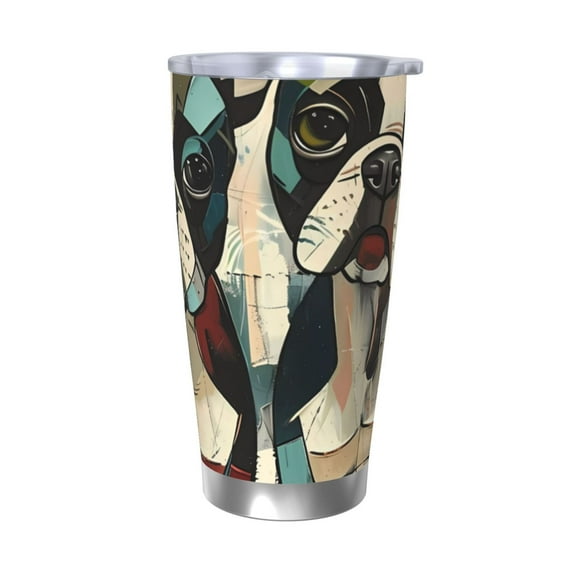 Easygdp Colorful Bulldog Duo 20oz Stainless Steel Vacuum Insulated Double Wall Travel Tumbler, Durable Insulated Coffee Mug with Spillproof Lid-Without Straw