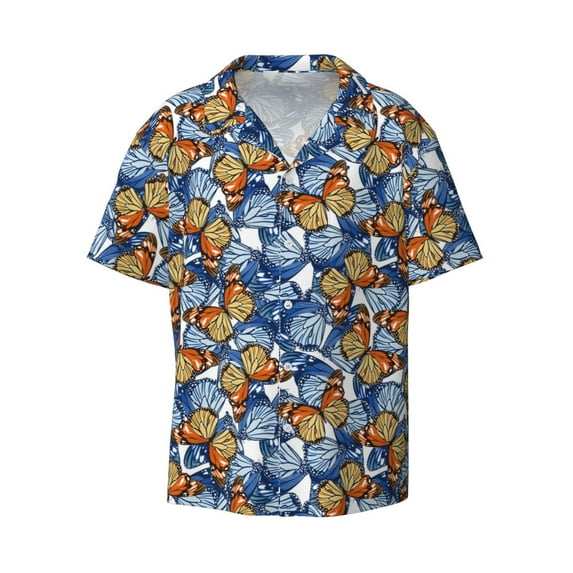 Easygdp Colorful Butterfly1 Men's Casual Short-sleeved Shirt with Pocket and Button Suitable for Beach Vacation Leisure - Large