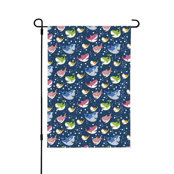 Easygdp Colorful Cartoon Shark Garden Flag Yard Flag Welcome Flag, Double-Sided, Weather Resistant for Outdoor Decor - 12.5"x18"