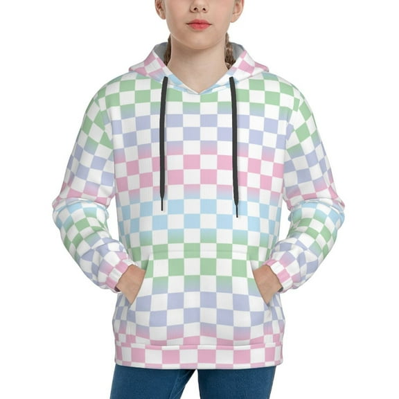 Easygdp Colorful Checkerboard Boys Hoodie Kids Sweatshirt Youth Pullover With Hood-Large