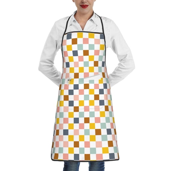 Easygdp Colorful Checkered 1 Apron Waterdrop Resistant with 2 Pockets,Oil Resistant Cooking Kitchen Chef Apron for Women Men
