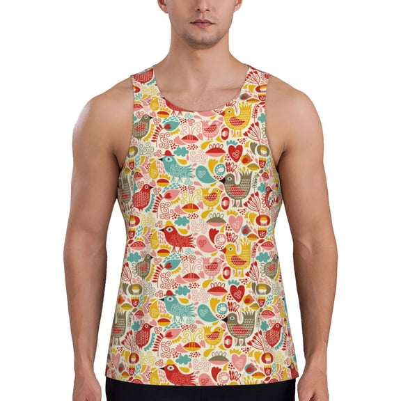 Easygdp Colorful Chicken Men's Tank Top, Sleeveless Muscle T Shirts, Breathable, Quick-Dry, Loose for Gym, Running, Fitness - XX-Large