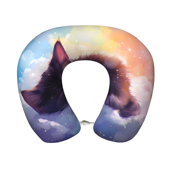 Easygdp Colorful Cloud Sleeping Cat Travel Pillow Memory Foam, Head Neck Support Airplane Pillow for Traveling, Car, Home, Travel Neck Flight Pillow