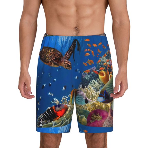 Easygdp Colorful Coral Reef Men's Short Pajama Pants, Sleep Shorts, Household Pants, Casual Pants with Pockets - Large