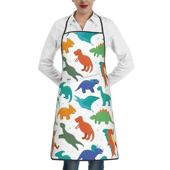 Easygdp Colorful Dinosaur Apron Waterdrop Resistant with 2 Pockets,Oil Resistant Cooking Kitchen Chef Apron for Women Men
