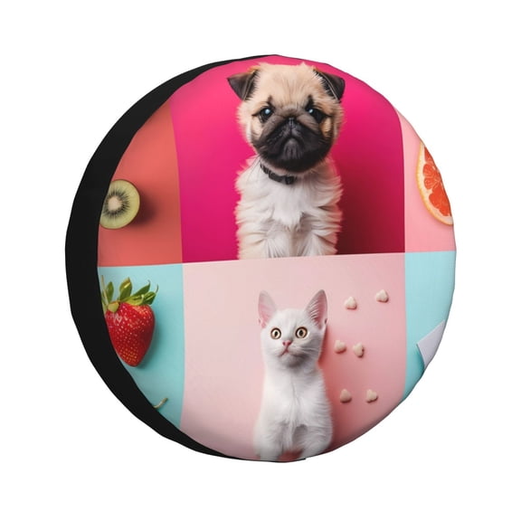 Easygdp Colorful Dog Cat Collage Wheel Cover,Spare Tire Cover,4-17in Spare Tire Cover Universal Fit for Trailer, Car, Truck, SUV, Jeep-17 inch