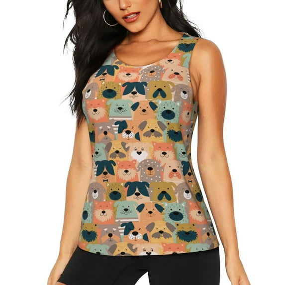 Easygdp Colorful Dogs Women's Workout Tank Top, Running Top, Hiking Shirt, Quick-Dry for Running, Yoga, Hiking - Large