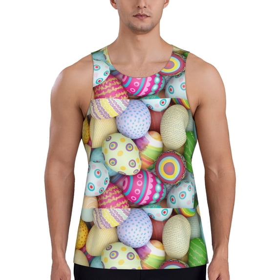 Easygdp Colorful Easter Eggs Men's Tank Top, Sleeveless Muscle T Shirts, Breathable, Quick-Dry, Loose for Gym, Running, Fitness - Large