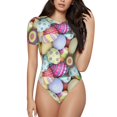 thumbnail image 1 of Easygdp Colorful Easter Eggs Women'S Waist-Cinching Short-Sleeved Onesie, Olastic Onesiet,Snaps At Bottom,Easy To Put On And Take Off - X-Large, 1 of 9