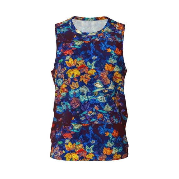 Easygdp Colorful Fall Leaves Men's Mesh Basketball Jersey Quick Drying Sleeveless Shirts Fitted Muscle Tank Tops Sport Round Neck T-Shirt - Medium
