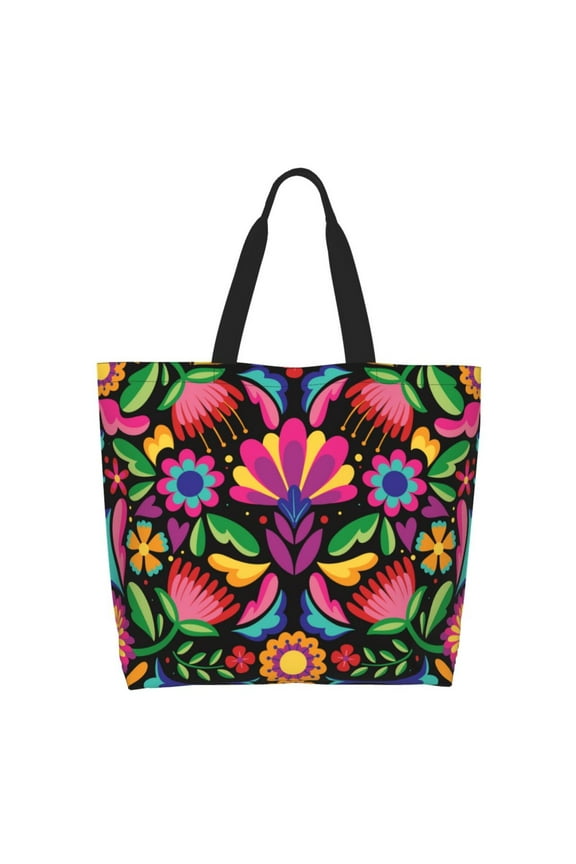 Colorful Floral Embroidery Mexican Tote Bags for Women,Women Travel Shoulder Bags HandbagsBig Capacity Shopping Work Bag