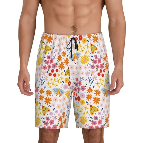 Easygdp Colorful Floral Men's Short Pajama Pants, Sleep Shorts, Household Pants, Casual Pants with Pockets - 4X-Large