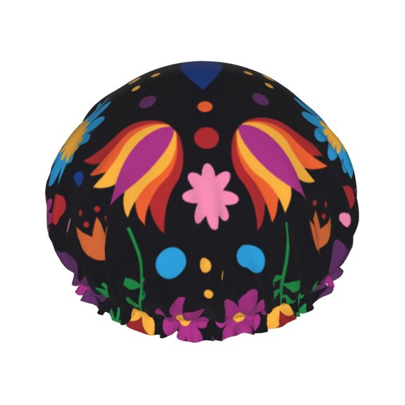 Easygdp Colorful Floral2 Shower Caps for Women, Double Waterproof Layers Shower Cap, Quick Drying Bath Hair Cap Reusable