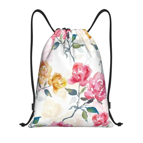 Easygdp Colorful Flowers Drawstring Backpack, Beach Sackpack, Travel Sackpack Lightweight for Sports, Gym, Travel, Swimming - Medium