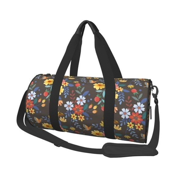 Easygdp Colorful Flowers with Butterfly Travel Bag, Camping, Weekend, Carry On Overnight Duffel Bag with Shoulder Strap
