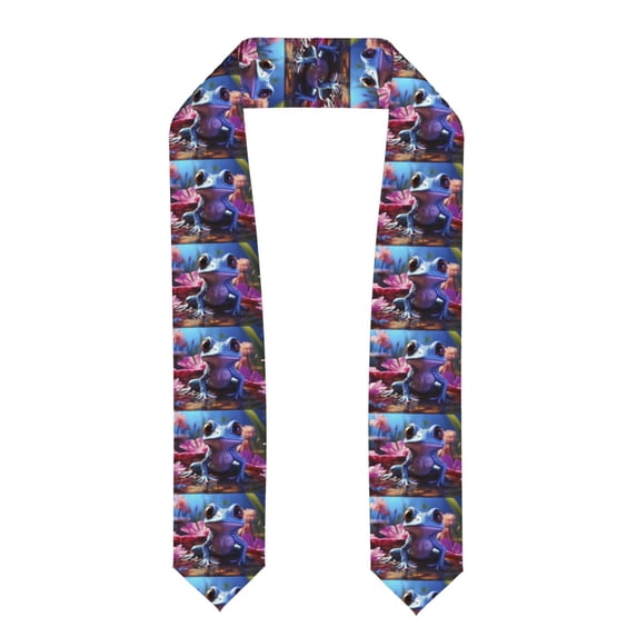 Easygdp Colorful Frog Among Flowers Unisex Adult Graduation Stole Shawl 36" Long for Academic Commencements Shawl-Flattened