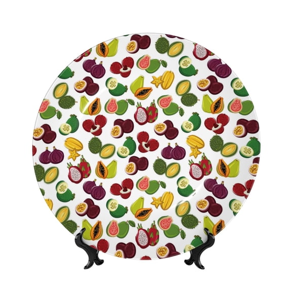 Easygdp Colorful Fruits Bone China Decorative Plate Ceramic Dinner Plates Art Crafts with Display Stand-6in