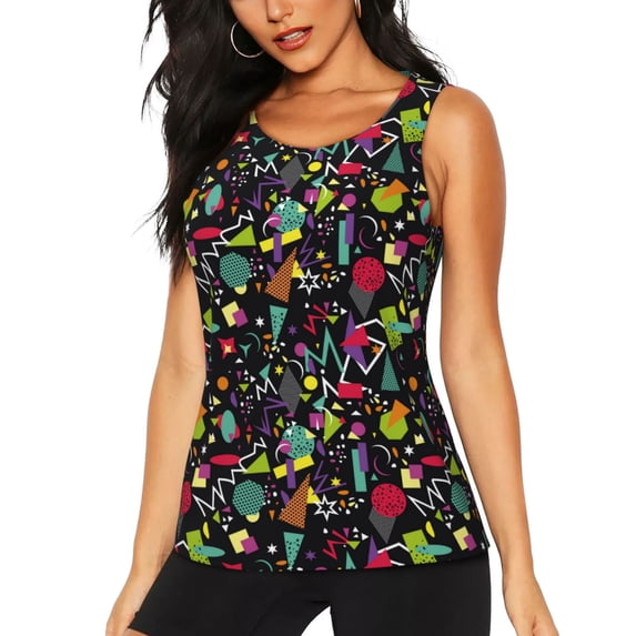 Easygdp Colorful Geometric Figures Women's Workout Tank Top, Running Top, Hiking Shirt, Quick-Dry for Running, Yoga, Hiking - Medium