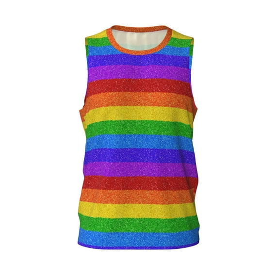 Easygdp Colorful Glitter Rainbow Men's Mesh Basketball Jersey Quick Drying Sleeveless Shirts Fitted Muscle Tank Tops Sport Round Neck T-Shirt - 3X-Large