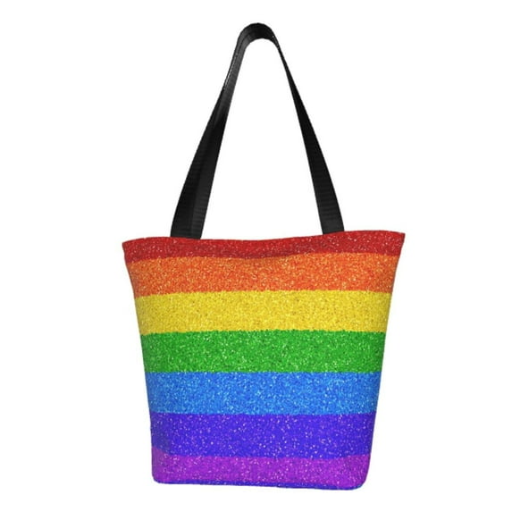 Easygdp Colorful Glitter Rainbow Stylish Canvas Handbag Shoulder Tote Bag, Shopping Bag with Zip, Suitable for Buying Groceries, Office, Fitness