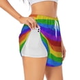 thumbnail image 1 of Easygdp Colorful Glitter Rainbow for Women's Athletic Shorts - High-Waist, Quick-Dry Workout Shorts with Pockets, Ideal for Running, Yoga, and Training-Small, 1 of 7
