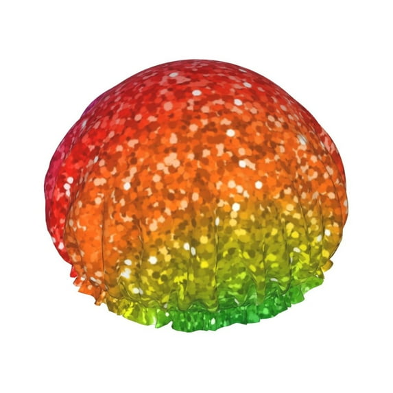 Easygdp Colorful Glitter Shower Caps for Women, Double Waterproof Layers Shower Cap, Quick Drying Bath Hair Cap Reusable