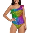 thumbnail image 1 of Easygdp Colorful Glitter Women's One Shoulder Ruffle Monokini Bathing Suits with Removable Chest Pad, Quick Drying - Small, 1 of 8