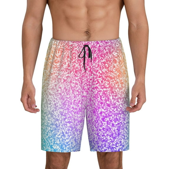 Easygdp Colorful Glitters Men's Short Pajama Pants, Sleep Shorts, Household Pants, Casual Pants with Pockets - X-Large
