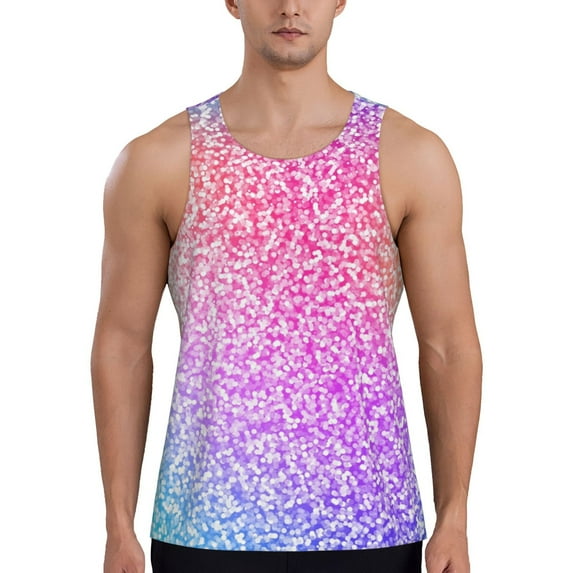 Easygdp Colorful Glitters Men's Tank Top, Sleeveless Muscle T Shirts, Breathable, Quick-Dry, Loose for Gym, Running, Fitness - Large