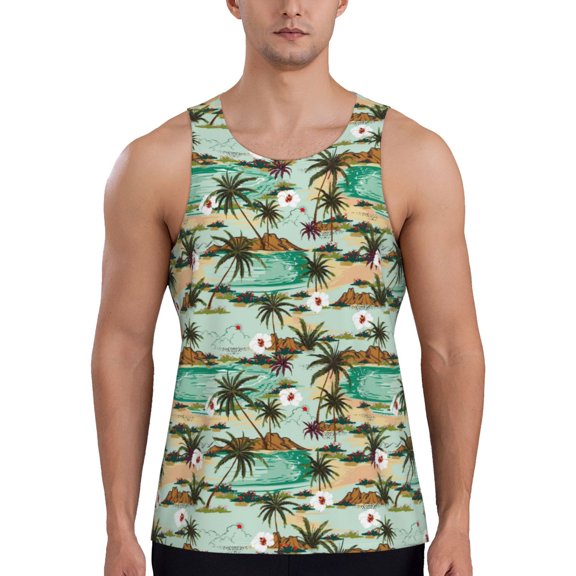 Easygdp Colorful Hawaii Palms Men's Tank Top, Sleeveless Muscle T Shirts, Breathable, Quick-Dry, Loose for Gym, Running, Fitness - 3X-Large