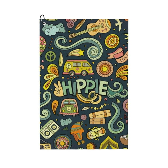 Easygdp Colorful Hippie Golf Towel 24x16in for Men and Women with Carabiner Clip for Easy Attachment