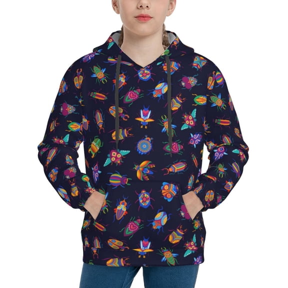 Easygdp Colorful Insects Boys Hoodie Kids Sweatshirt Youth Pullover With Hood-Small