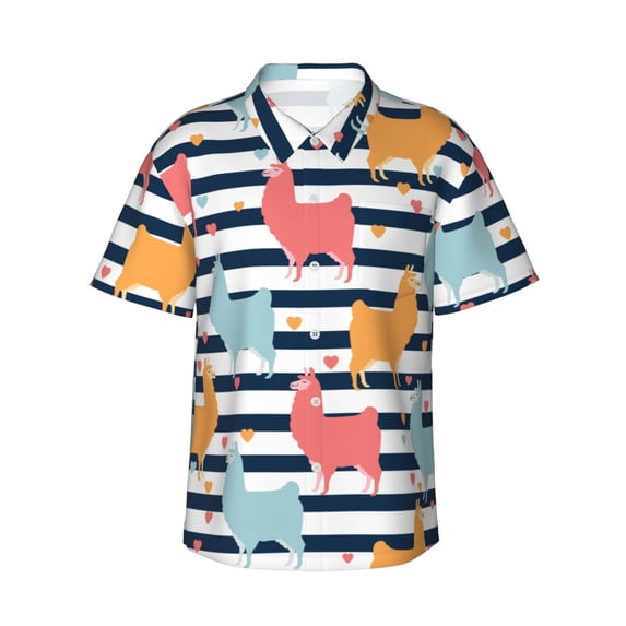 Easygdp Colorful Llama Men's Hawaiian Shirts Print Lapel Short Sleeve for Beach, vacation, party, casual occasions - Large