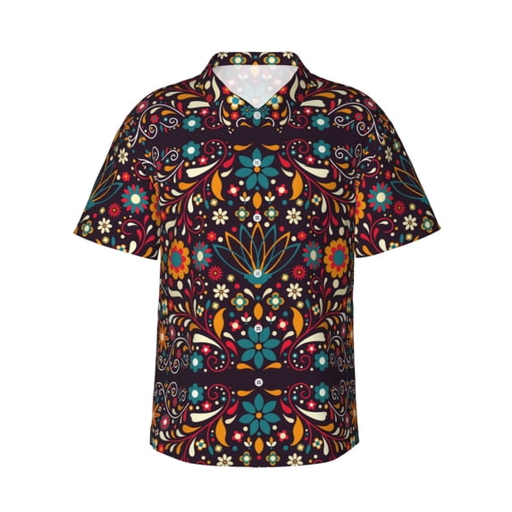 Easygdp Colorful Mexican2 Men's Hawaiian Shirts Print Lapel Short Sleeve for Beach, vacation, party, casual occasions - Medium