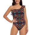thumbnail image 1 of Easygdp Colorful Mexican2 Women's One Shoulder Ruffle Monokini Bathing Suits with Removable Chest Pad, Quick Drying - Small, 1 of 8
