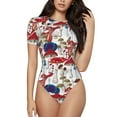 thumbnail image 1 of Easygdp Colorful Mushrooms (2) Women's One-Piece Swimsuit Slim Fit Crew Neck Bodysuit Athletic Swimwear with Concealed Buckle - Small, 1 of 9